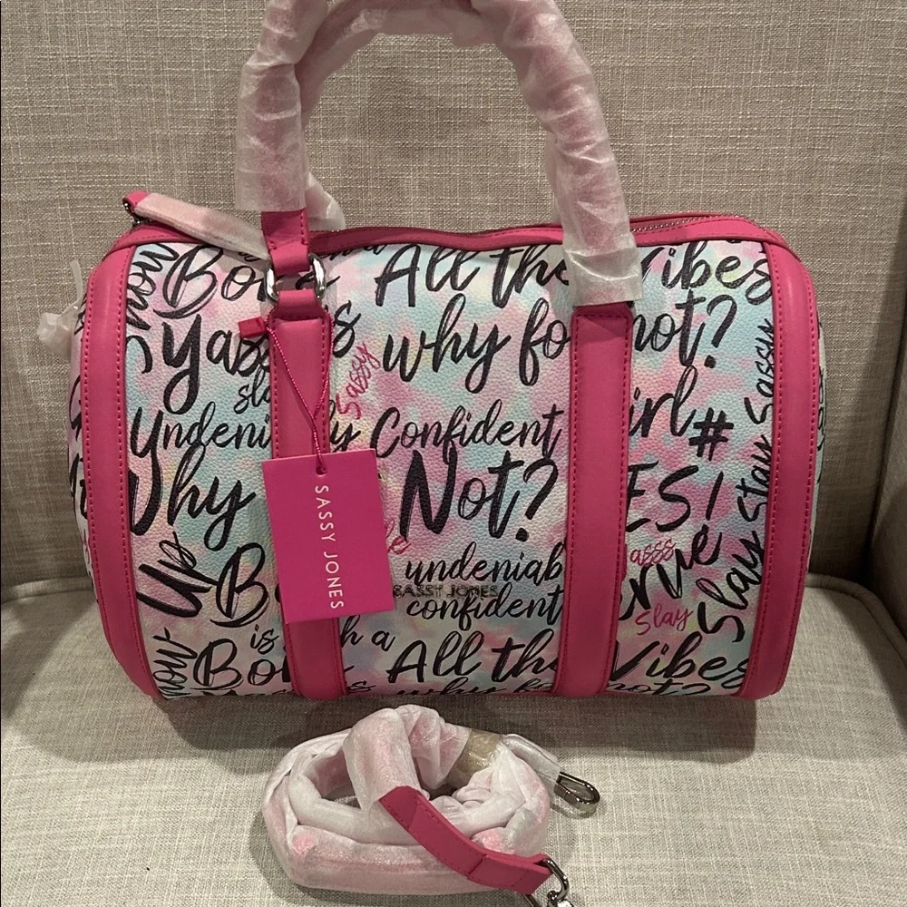 Sassy Jones Dottie Gianna Graffiti Pink “Why Not”Tote - Picture 4 of 8
